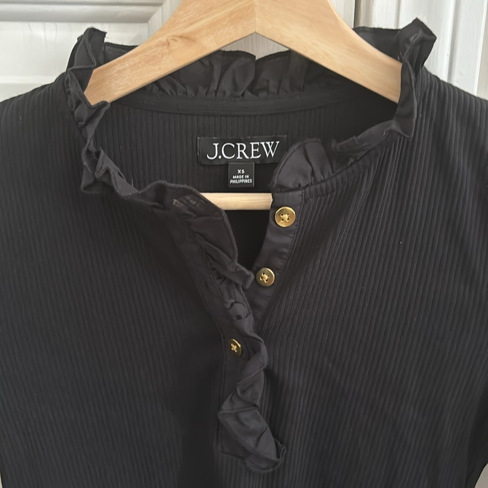 J.Crew Long Sleeve Ruffle Neck Ribbed Top - Picture 4 of 4